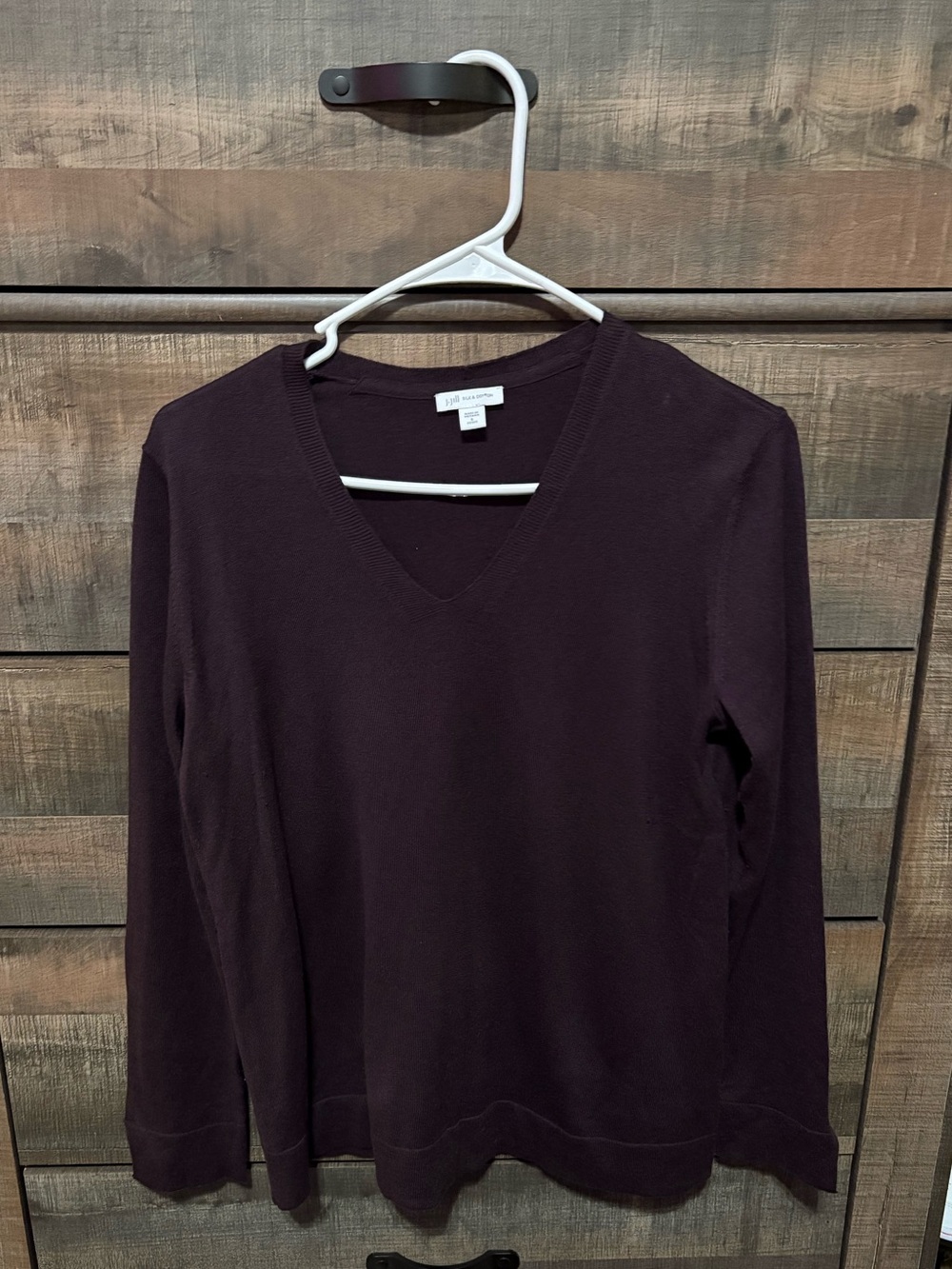 J Jill Deep Plum Linen Blend V-Neck Sweater